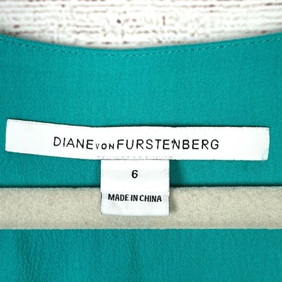 Diane von Furstenberg Turquoise Parlian Shift Dress 3/4 Sleeves Above Knee US 6 - Picture 10 of 12